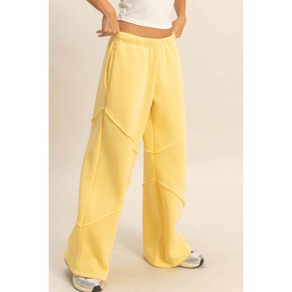Yellow Terry Cotton Wide Leg Sweat Pants - Picture 2 of 6